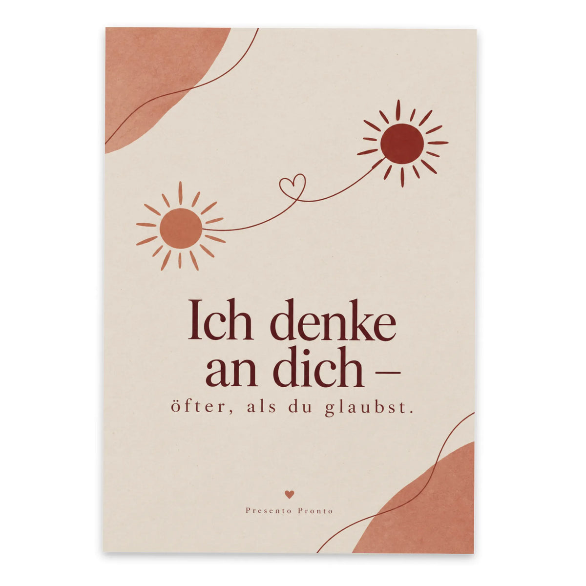 Liebevolle Postkarte Ich denke an dich mit zwei Sonnen