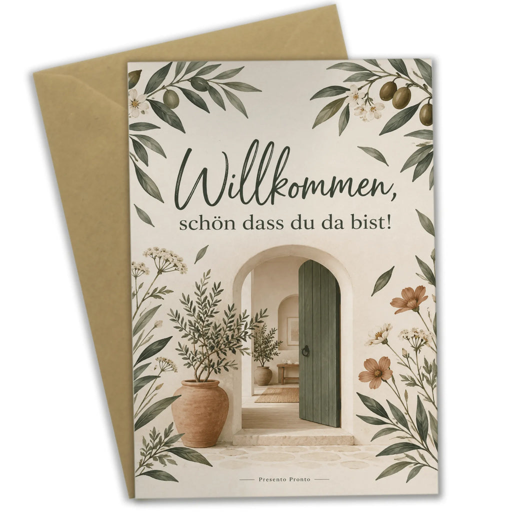 Herzliche Grußkarte zum Willkommen mit Bogentür|p:2021336|h:8d3758f68f23128474ec56292f5066cb