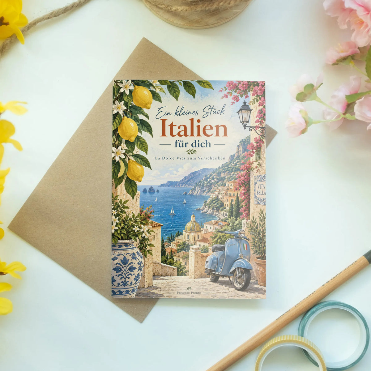 Sonnige Grußkarte für Italienfans mit Vespa