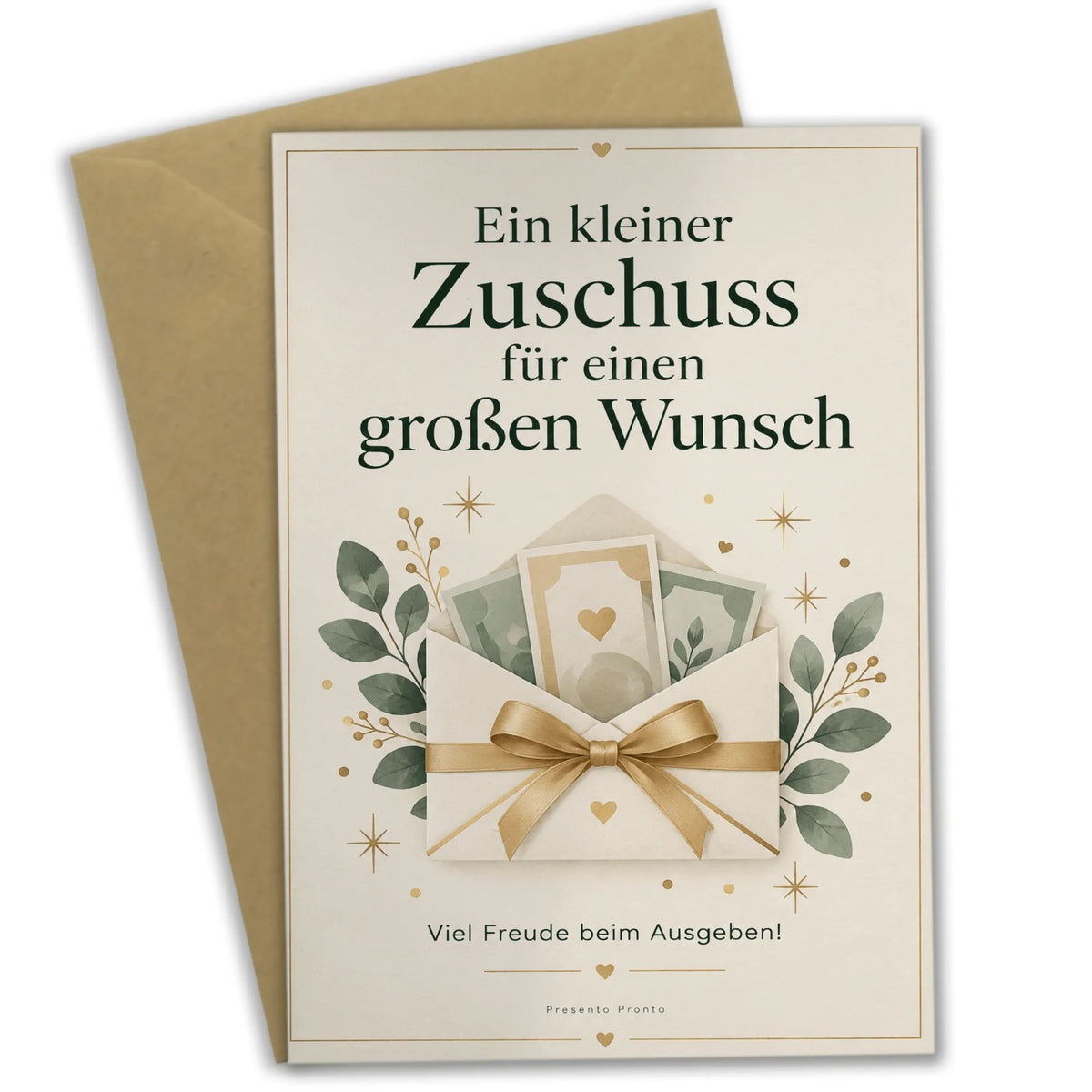 Elegante Grußkarte für Geldgeschenk mit goldener Schleife