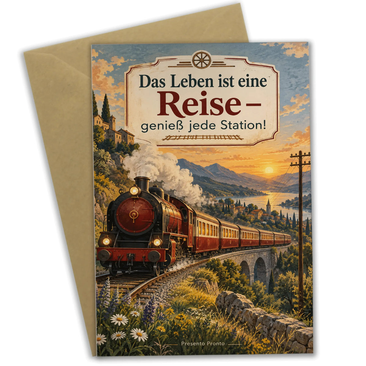 Inspirierende Grußkarte für Eisenbahnfans mit nostalgischem Zug