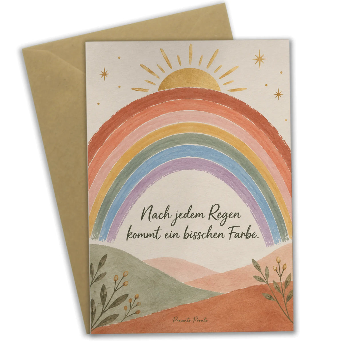 Hoffnungsvolle Grußkarte mit Regenbogen zum Aufmuntern