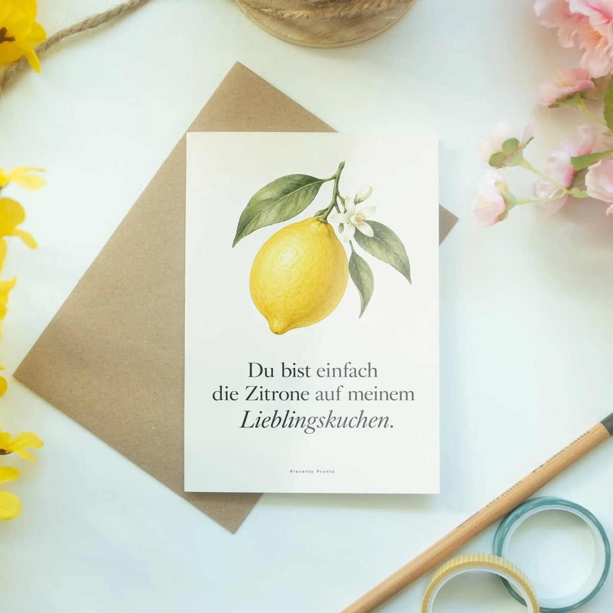 Liebevolle Grußkarte mit gelber Zitrone für liebe Menschen