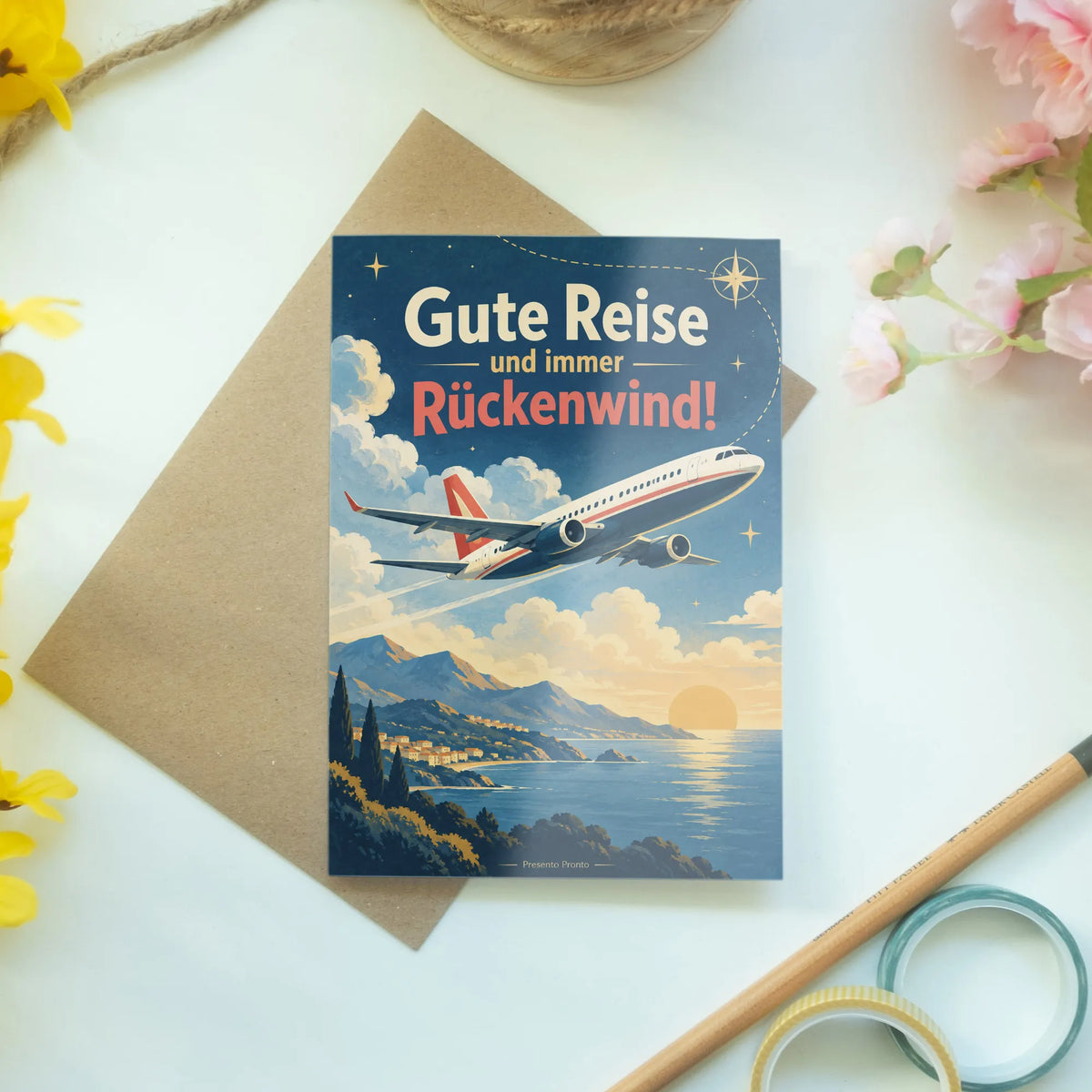 Herzliche Grußkarte zur Reise mit Passagierflugzeug