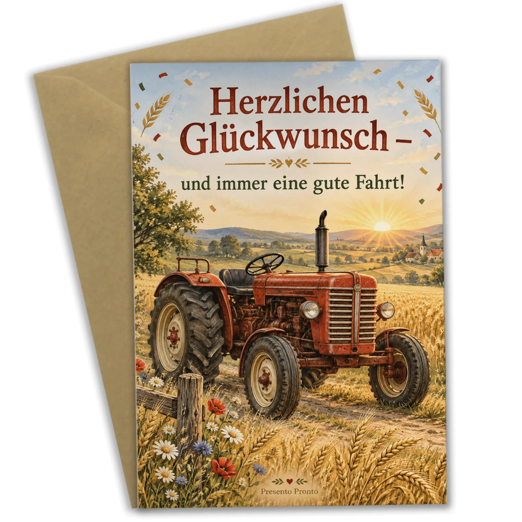Herzliche Glückwunschkarte Traktor mit rotem Traktor im Feld|p:2021363|h:dda8625b6bce8efa59522554c943e099