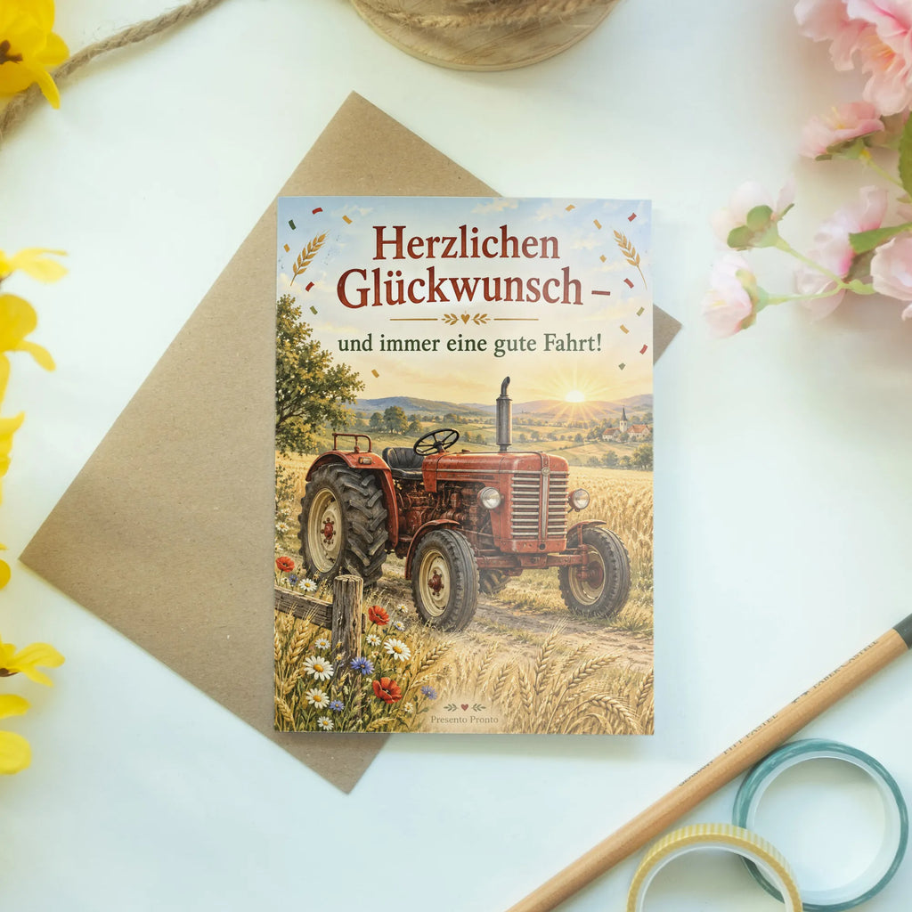 Herzliche Glückwunschkarte Traktor mit rotem Traktor im Feld|p:2021363|h:4e27ac0093ed319dc3aa8d0fd023f9f0