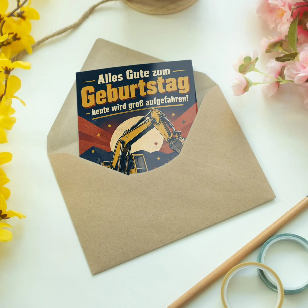 Lustige Geburtstagskarte mit Bagger für Baustellenfans