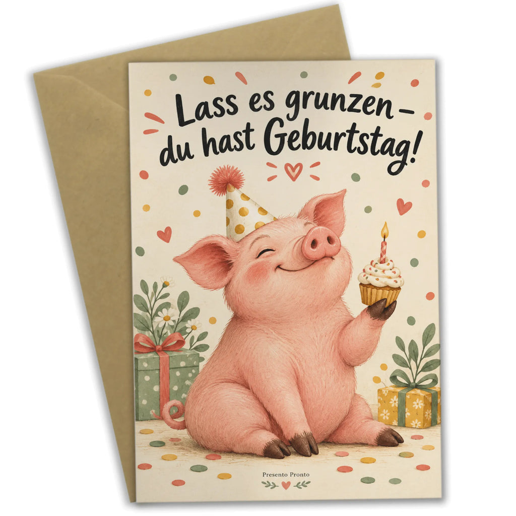 Lustige Geburtstagskarte mit Schwein im Partyhut|p:2021371|h:75f2b40c2d92055b82b94b0fe9e8f440