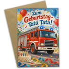 Lustige Geburtstagskarte für Kinder mit Feuerwehrauto|p:2021373|h:48cb69b8f9f521bd77ac66391a31befb