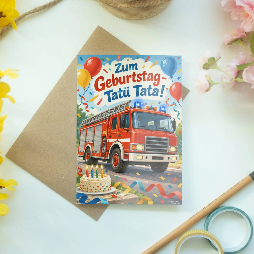 Lustige Geburtstagskarte für Kinder mit Feuerwehrauto|p:2021373|h:75192e9bc9e3f452ec40142beac3768d