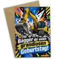 Lustige Geburtstagskarte mit gelbem Bagger