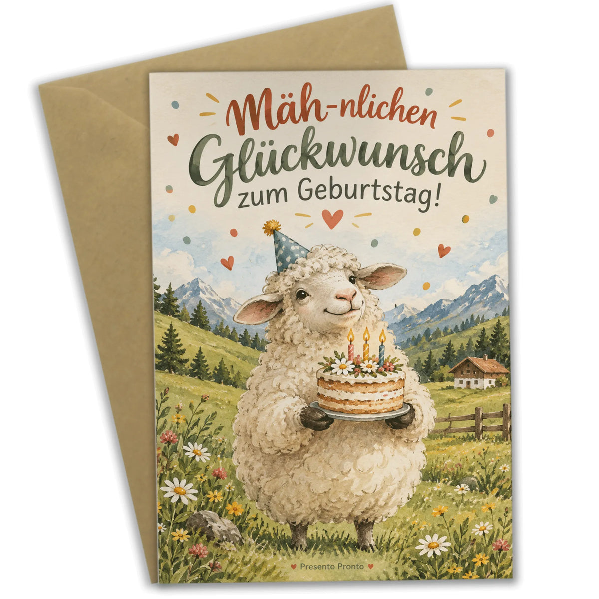 Lustige Geburtstagskarte mit Schaf und Partyhut