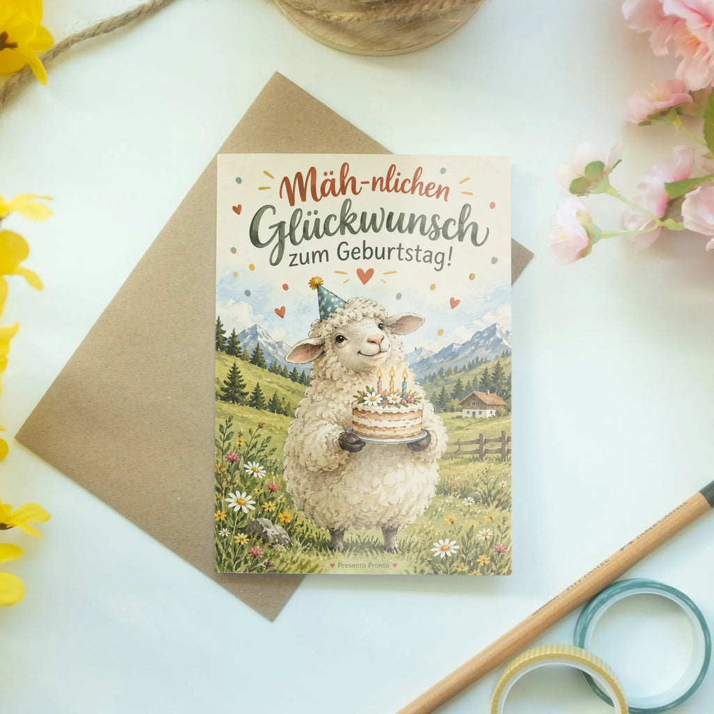Lustige Geburtstagskarte mit Schaf und Partyhut|p:2021385|h:600b58545a6ef1693dc9287c9f7d9aca