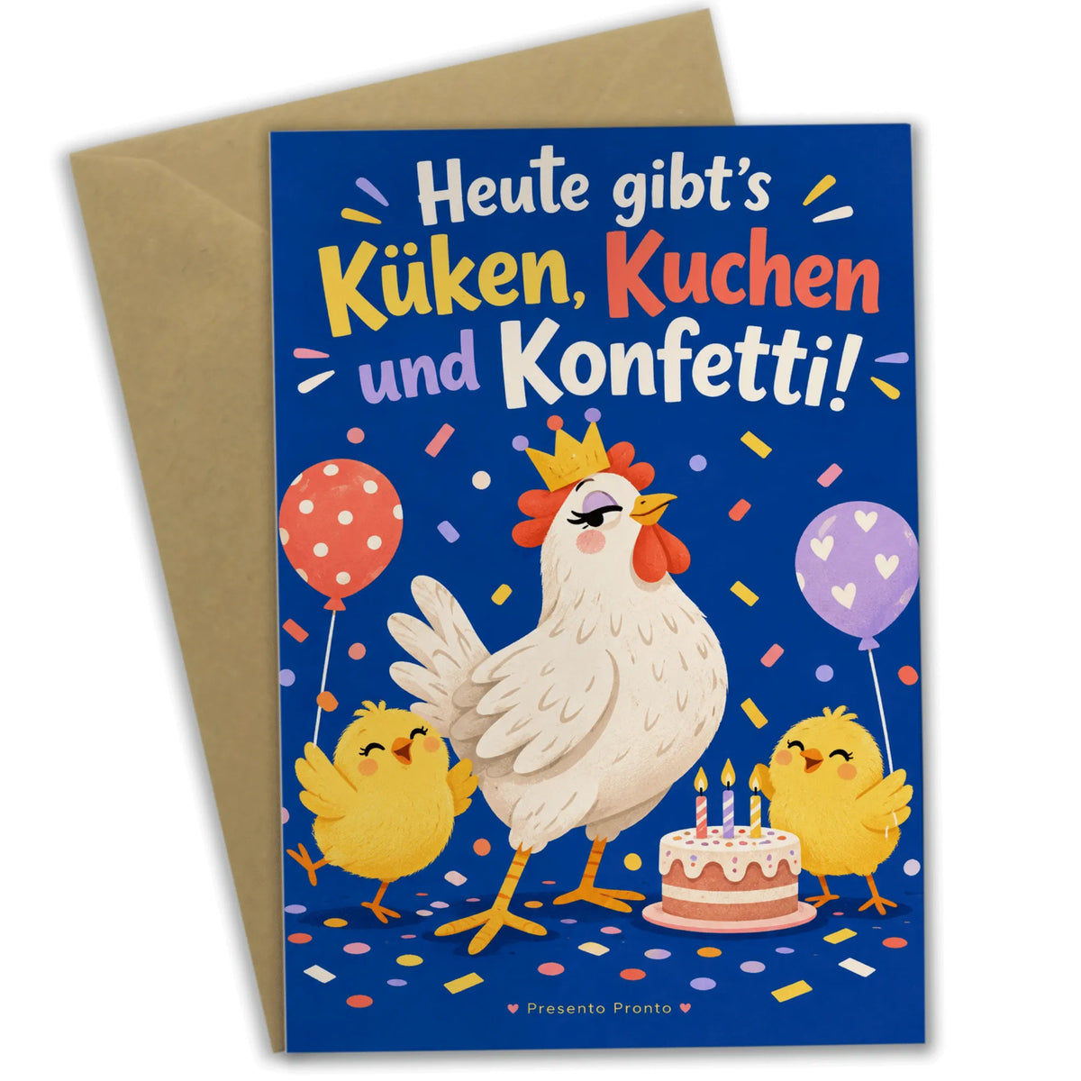 Lustige Geburtstagskarte mit Huhn und Küken
