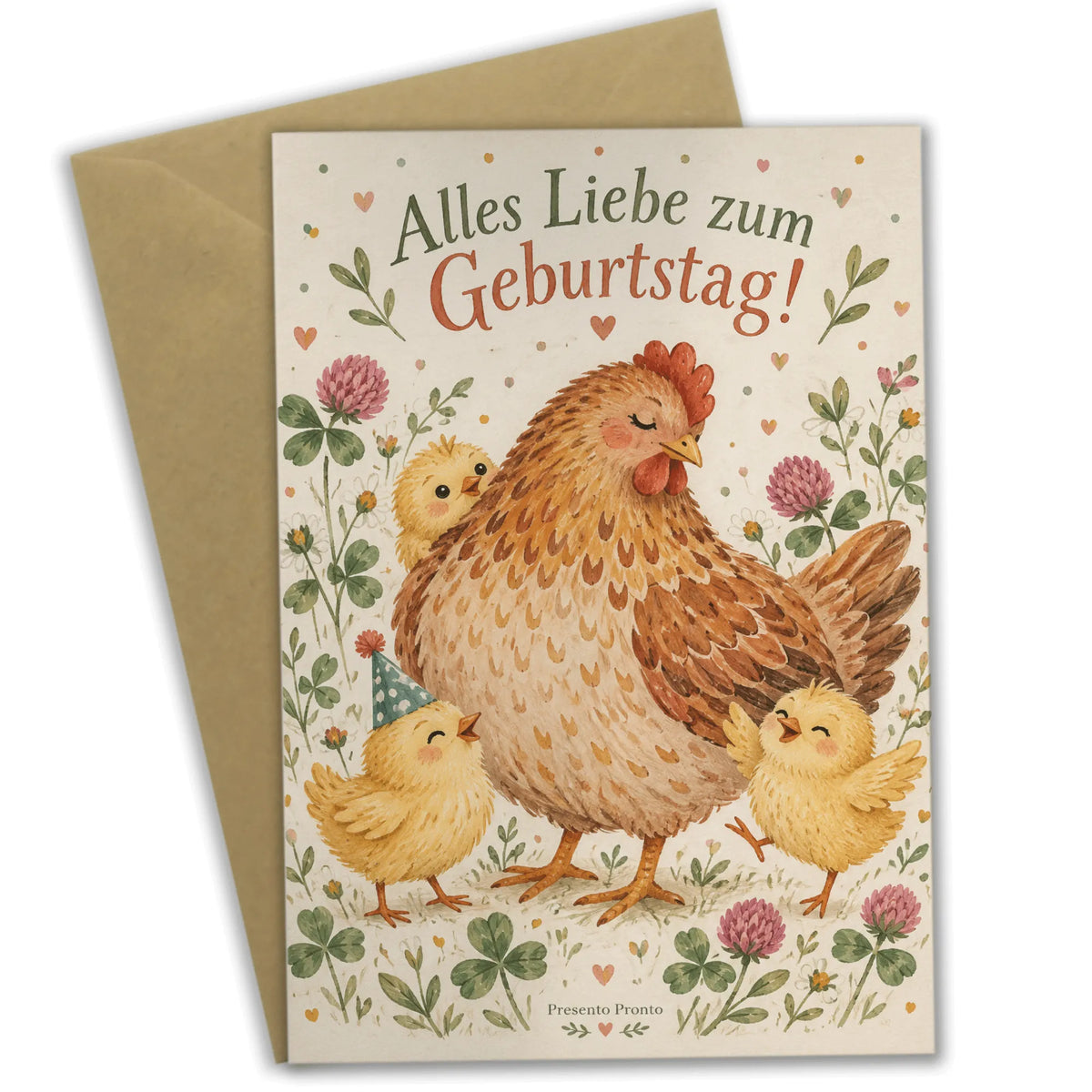 Süße Geburtstagskarte mit Huhn und Küken