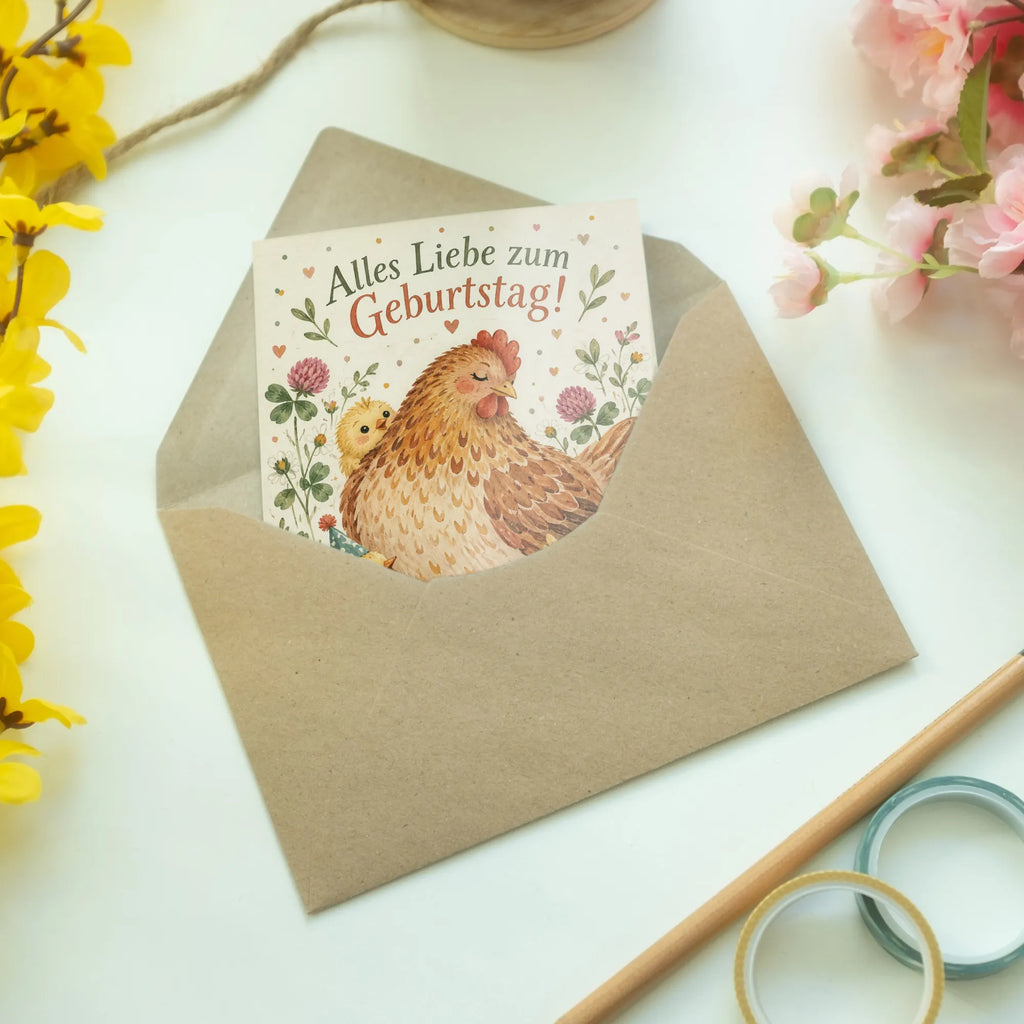 Süße Geburtstagskarte mit Huhn und Küken|p:2021392|h:89da3a56839c1549486f77716b449bec