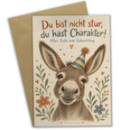 Lustige Geburtstagskarte mit Esel im Partyhut|p:2021399|h:7528bc97ad053fce89a2dfbf1aec3c54