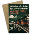 Lustige Geburtstagskarte Eisenbahn mit Lokomotive