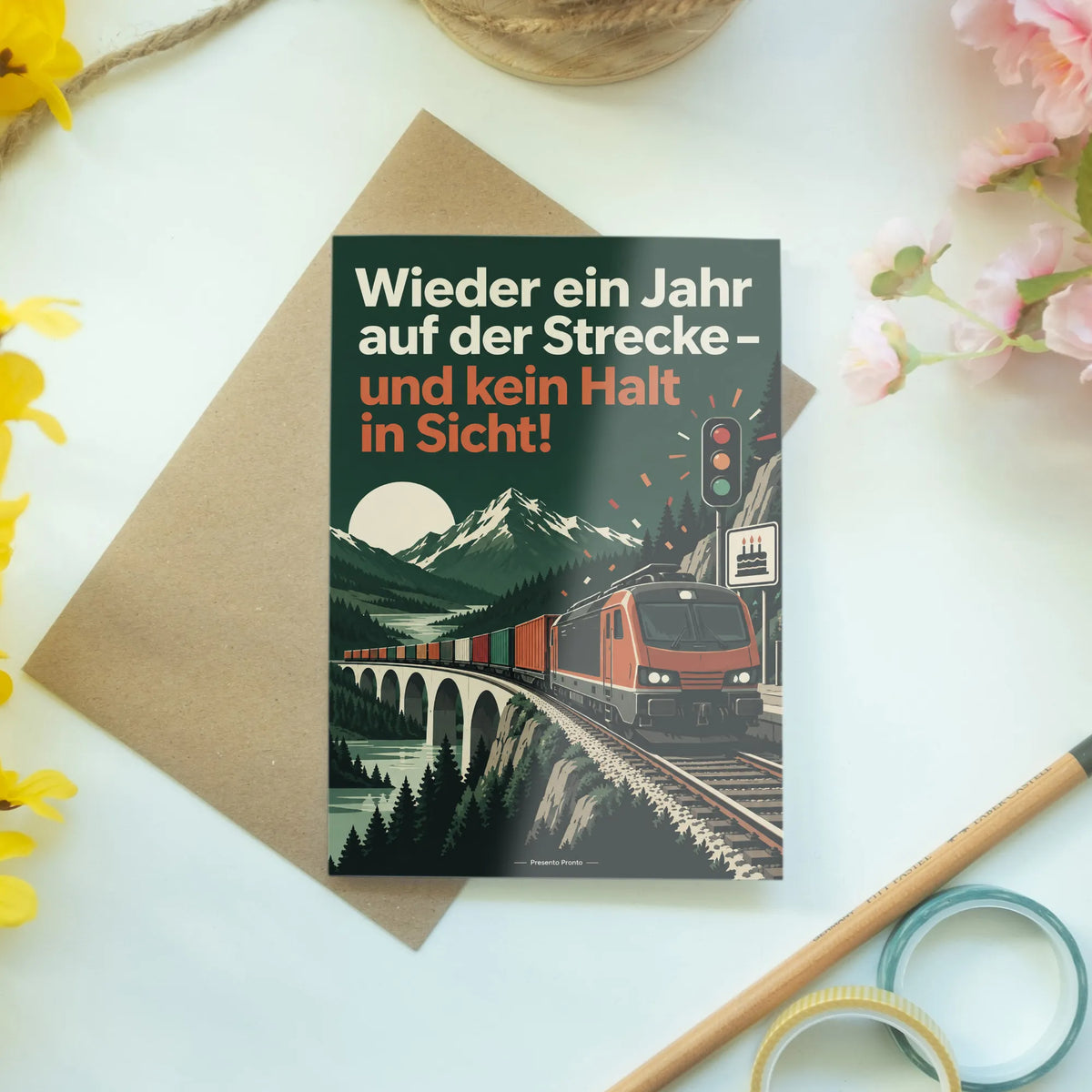 Lustige Geburtstagskarte Eisenbahn mit Lokomotive