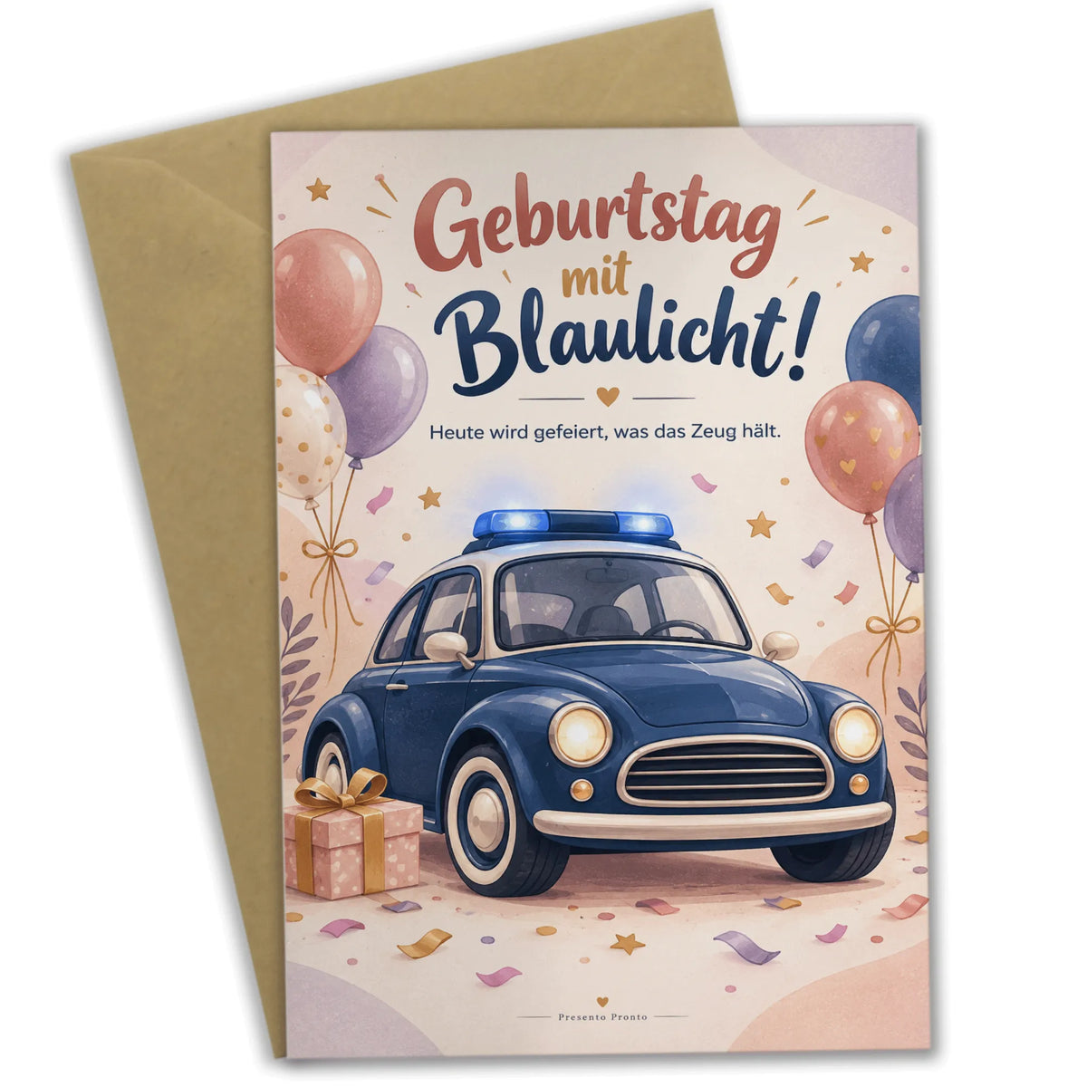 Lustige Geburtstagskarte Polizeiauto mit Blaulicht für Kinder