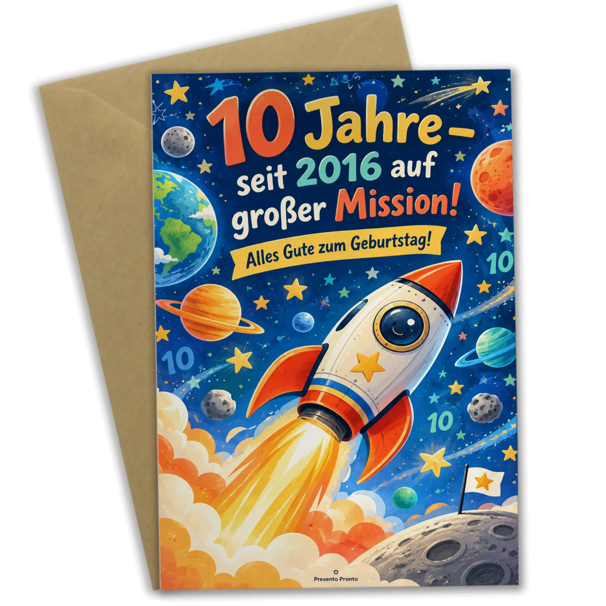 Coole Geburtstagskarte Jahrgang 2016 zum 10. Geburtstag mit Rakete
