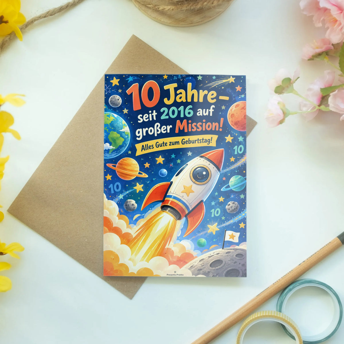 Coole Geburtstagskarte Jahrgang 2016 zum 10. Geburtstag mit Rakete