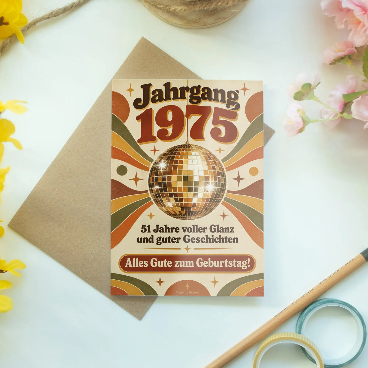 Elegante Geburtstagskarte Jahrgang 1975 zum 51. Geburtstag mit Disco-Kugel