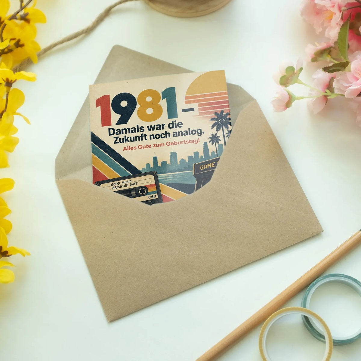 Nostalgische Geburtstagskarte für Jahrgang 1981 mit Kassette