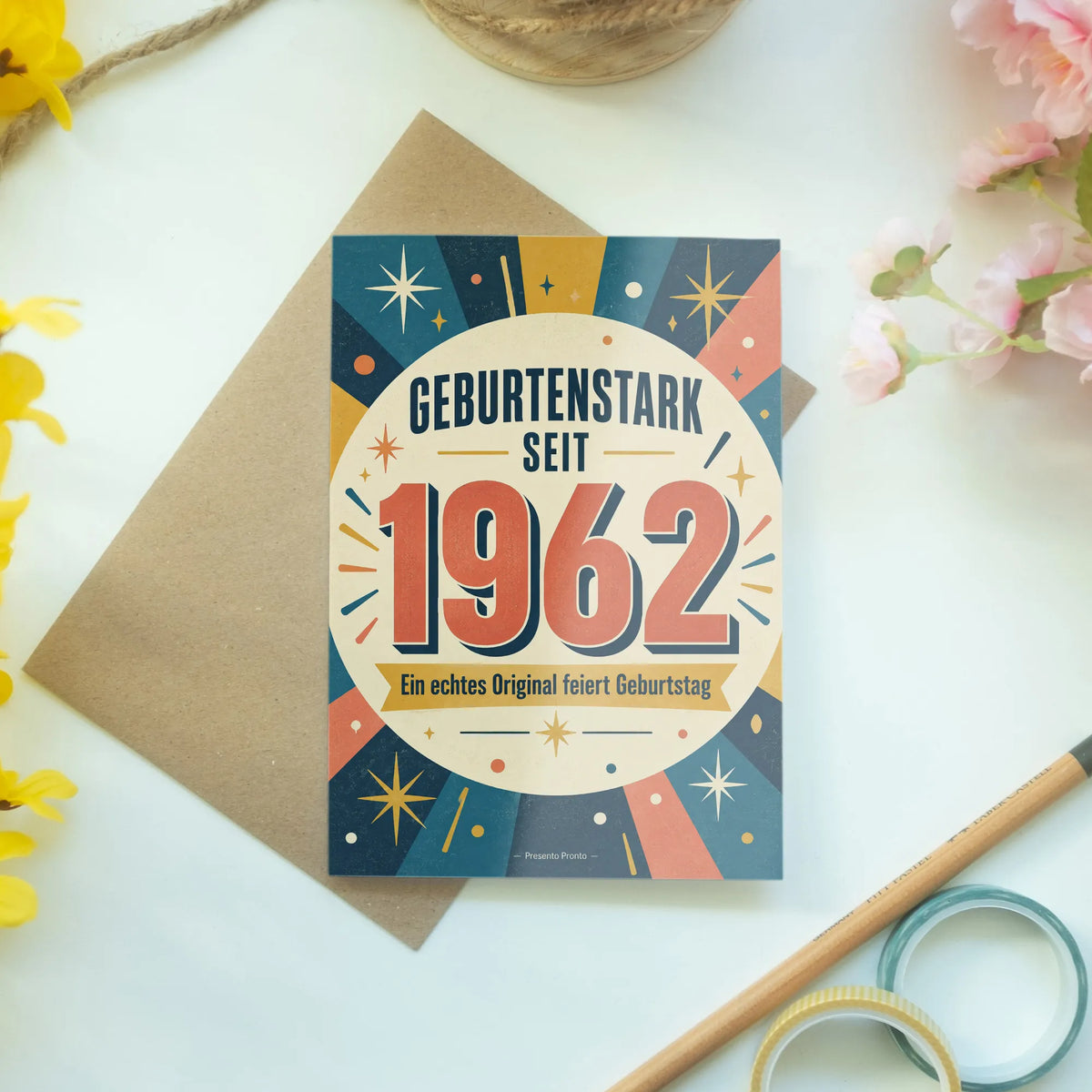Lustige Geburtstagskarte zum Jahrgang 1962 mit großer Zahl 1962