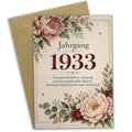 Elegante Geburtstagskarte Jahrgang 1933 mit Pfingstrosen