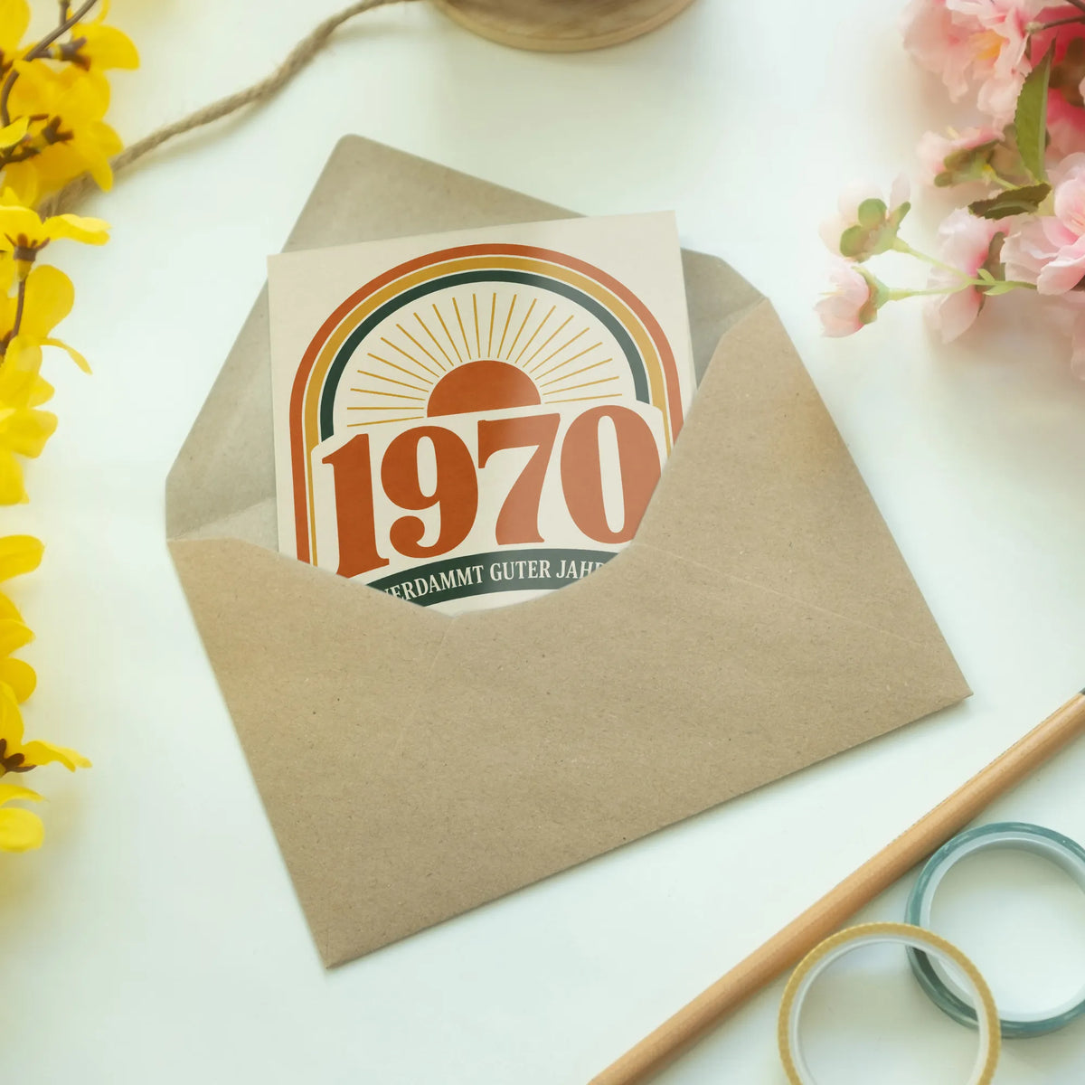 Lustige Geburtstagskarte für Jahrgang 1970 mit großer Zahl