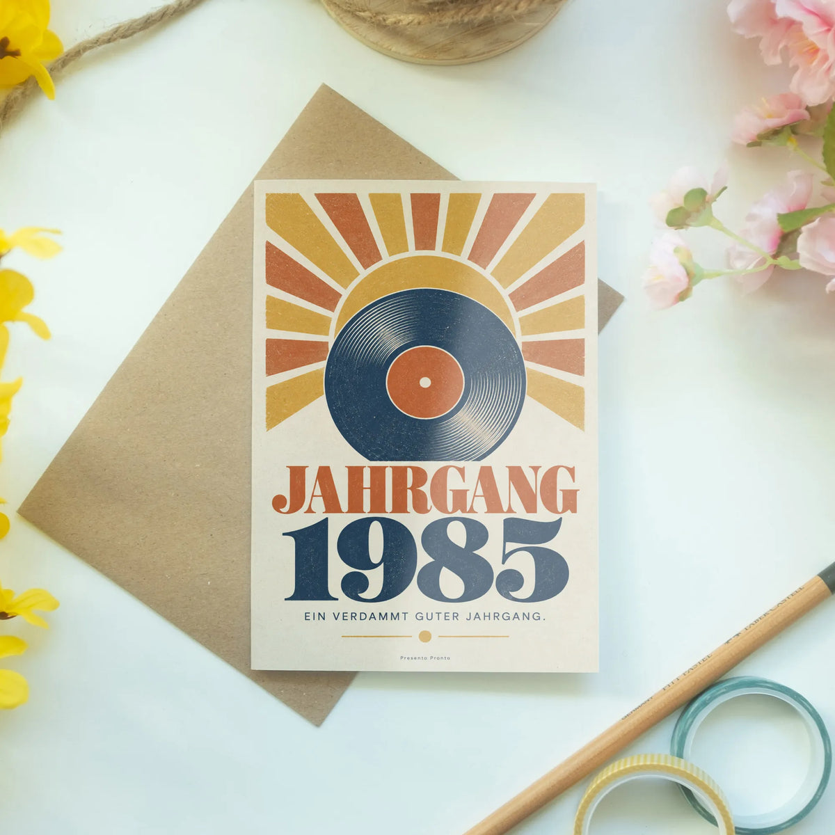 Lustige Geburtstagskarte für Jahrgang 1985 mit Schallplatte