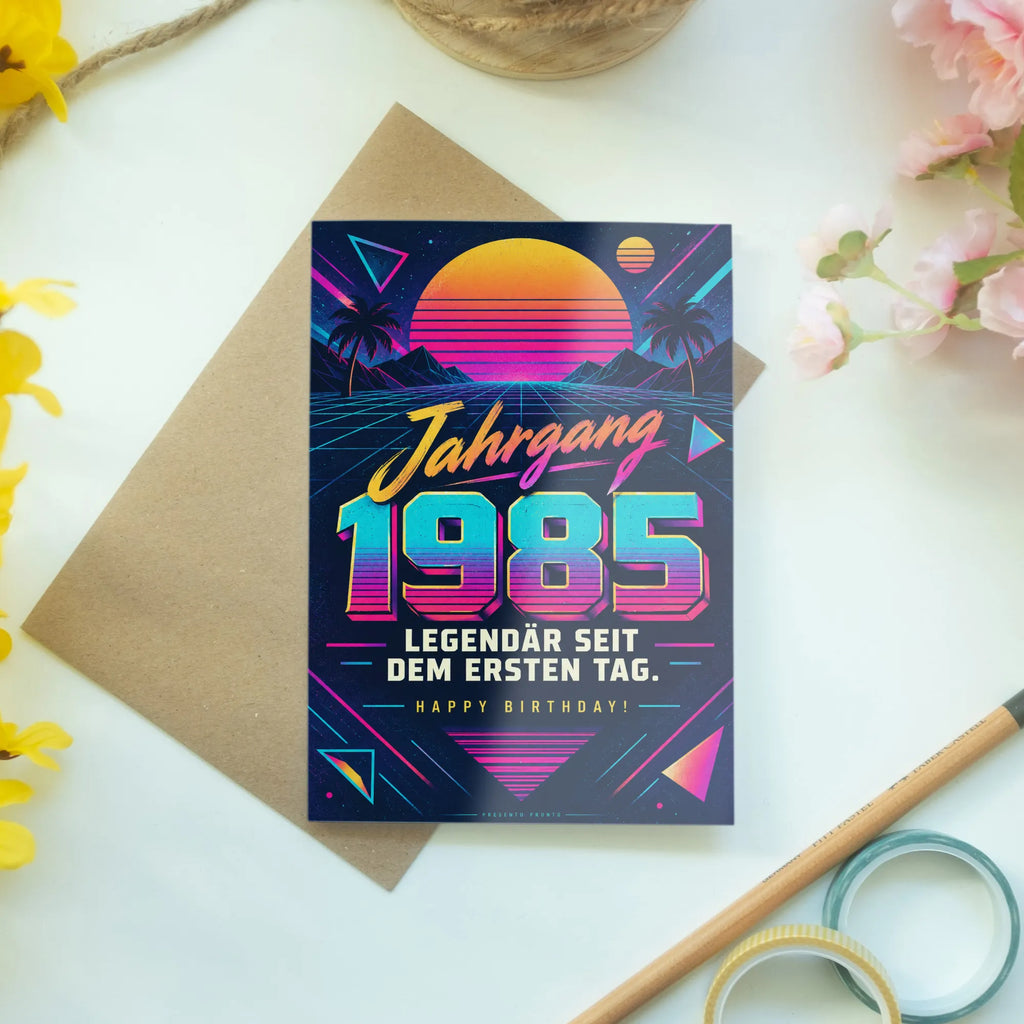 Coole Geburtstagskarte zum Jahrgang 1985 mit Neonsonne|p:2021490|h:33a638dd4f9029576dd0b32b65f00b1f