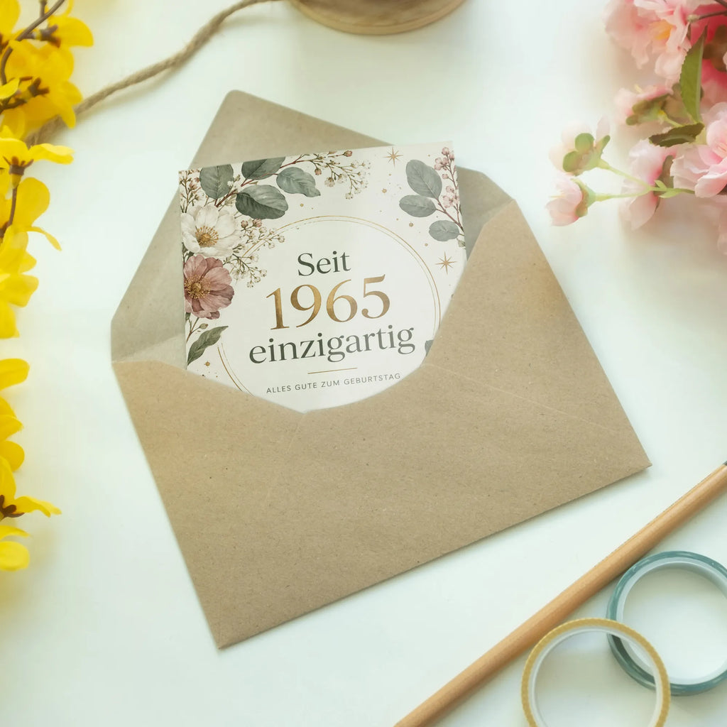 Elegante Geburtstagskarte für Jahrgang 1965 mit Wildblumen|p:2021493|h:fbc7e8f8efbba36d426dc1f41532d3ca