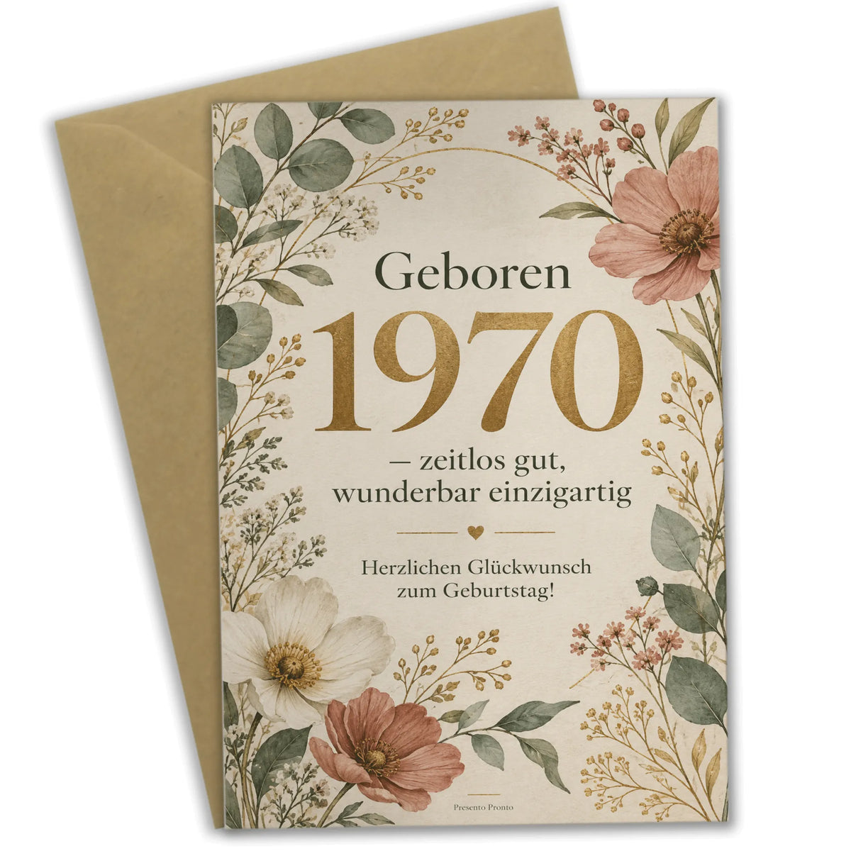 Elegante Geburtstagskarte für Jahrgang 1970 mit Wildblumen