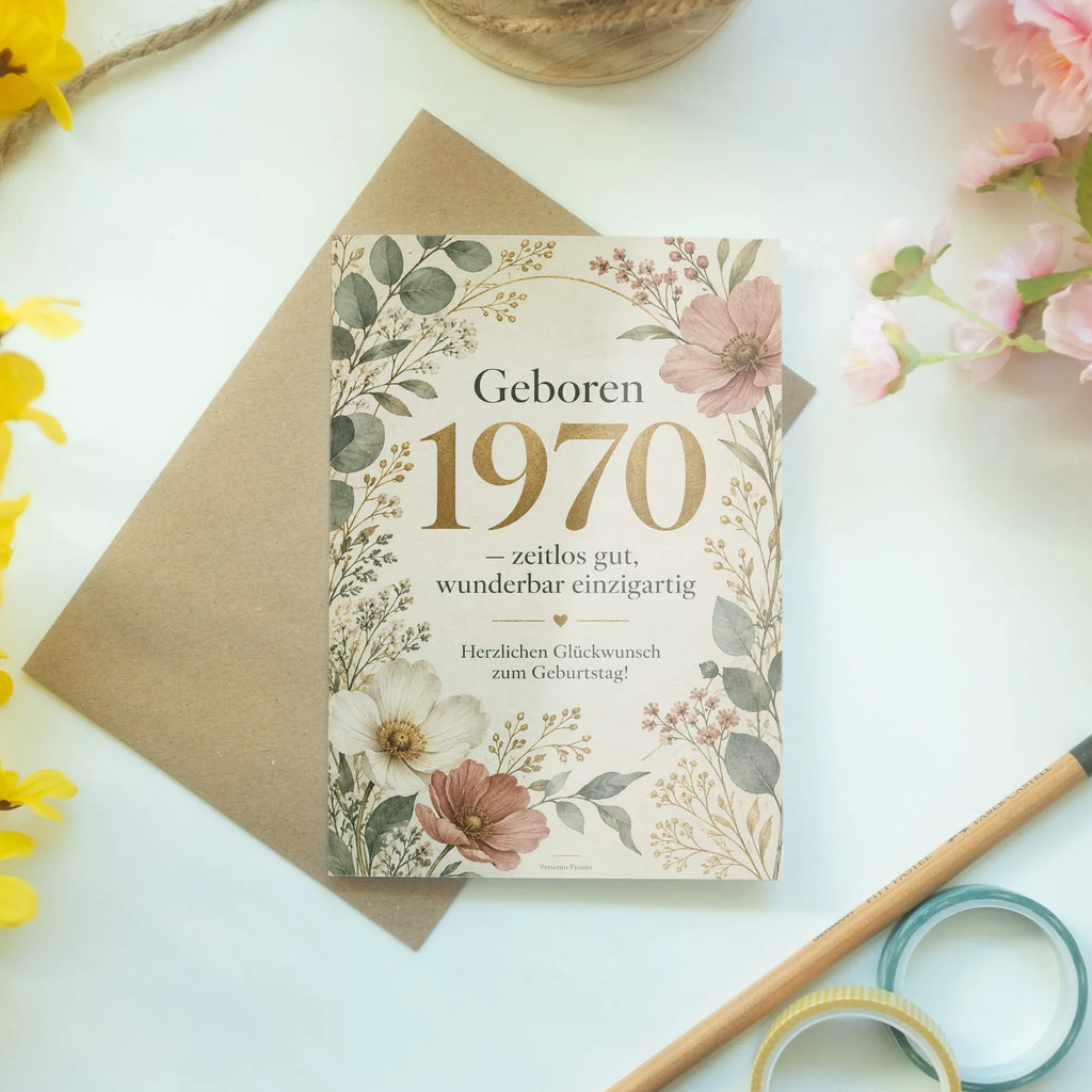 Elegante Geburtstagskarte für Jahrgang 1970 mit Wildblumen|p:2021494|h:15dd27f3ff9f61dc5380b670908bd25e