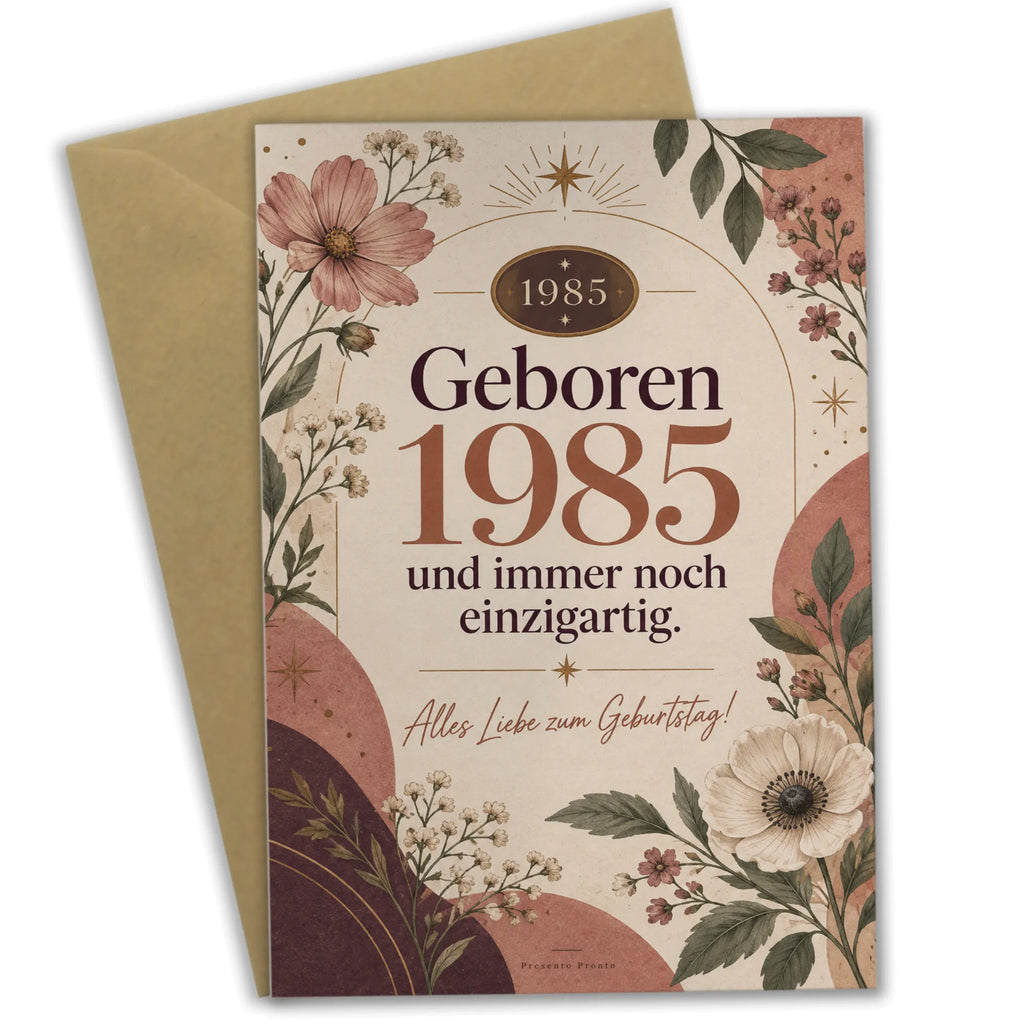 Elegante Geburtstagskarte Jahrgang 1985 für Frauen mit Wildblumen|p:2021495|h:7e39be5a973bcbd1b85c9e4bd441b644