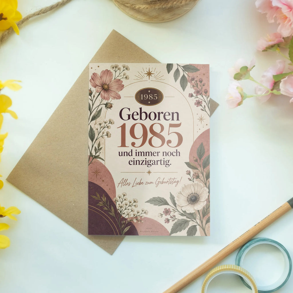 Elegante Geburtstagskarte Jahrgang 1985 für Frauen mit Wildblumen|p:2021495|h:5cb9391ab914c8d81491a48fcb82af84