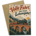 Fröhliche Geburtstagskarte Eisenbahn mit Dampflokomotive