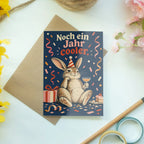 Lustige Geburtstagskarte mit Hase und Konfetti|p:2021510|h:492473adad9889d8914fa407af3126b4