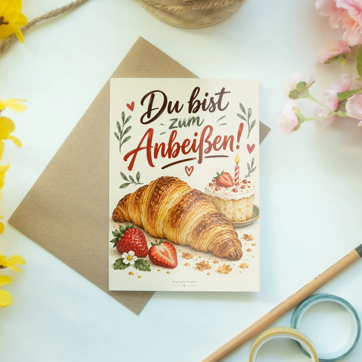 Freche Grußkarte für Essensfans mit Croissant