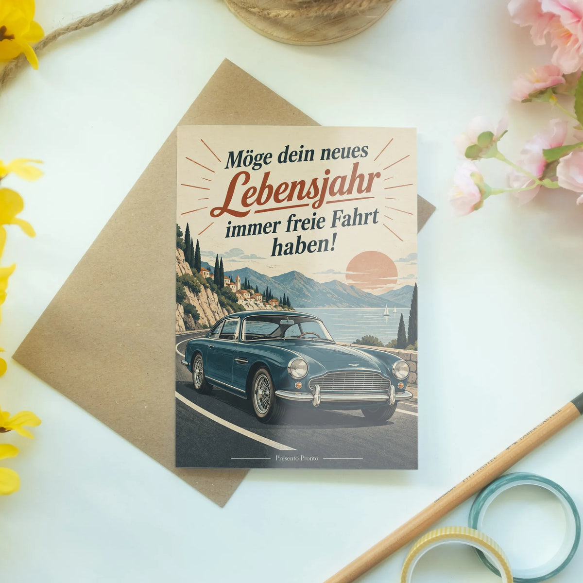 Elegante Geburtstagskarte für Autofans mit Oldtimer
