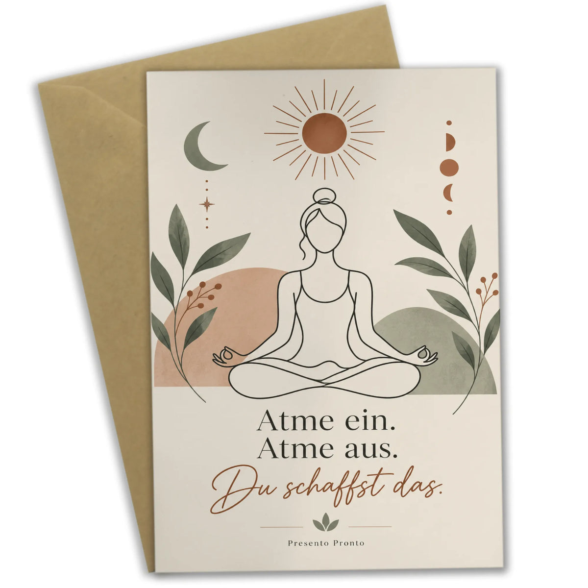 Aufmunternde Grußkarte für Yogafans mit Linienpose