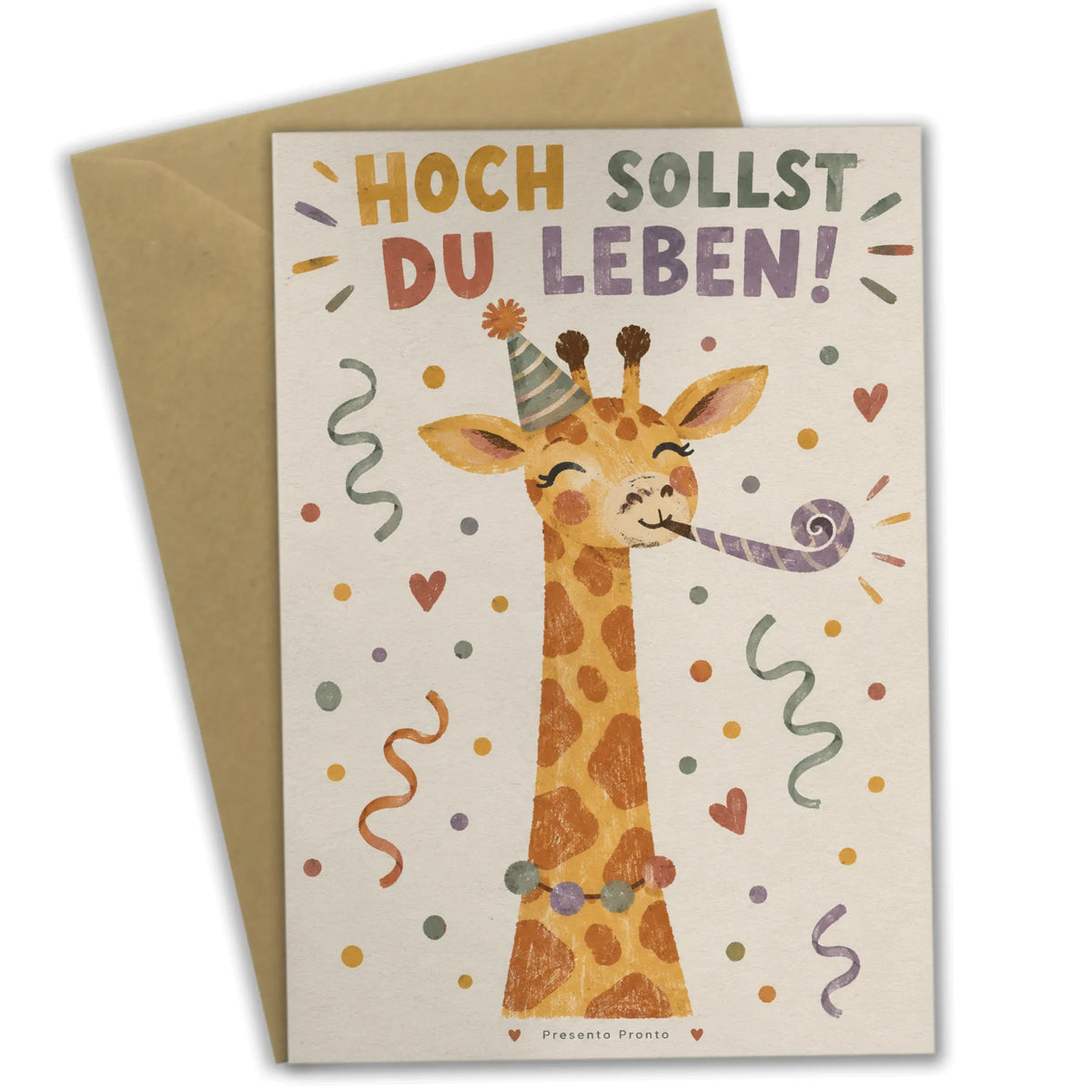 Lustige Geburtstagskarte mit feiernder Giraffe