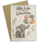 Herzliche Geburtstagskarte mit Elefant und Luftballons|p:2021535|h:a266a6977639fde00815dc50102da73b
