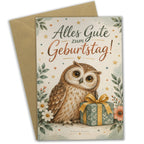 Elegante Geburtstagskarte mit Eule und Geschenk|p:2021539|h:167b872423e414fa062198d6a90b3db0