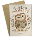 Herzliche Geburtstagskarte mit Eule und Geschenk|p:2021549|h:2ac8f6fb93c2dbcef5eaefd7ff4086da