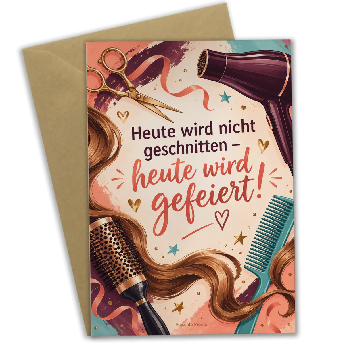 Lustige Geburtstagskarte für Friseurin mit Schere und Föhn
