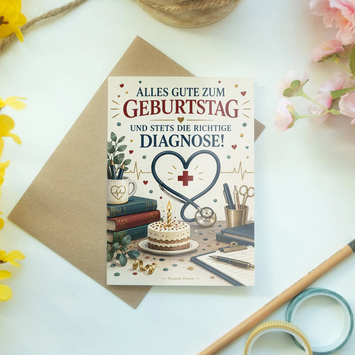 Elegante Geburtstagskarte für Arzt mit Stethoskop