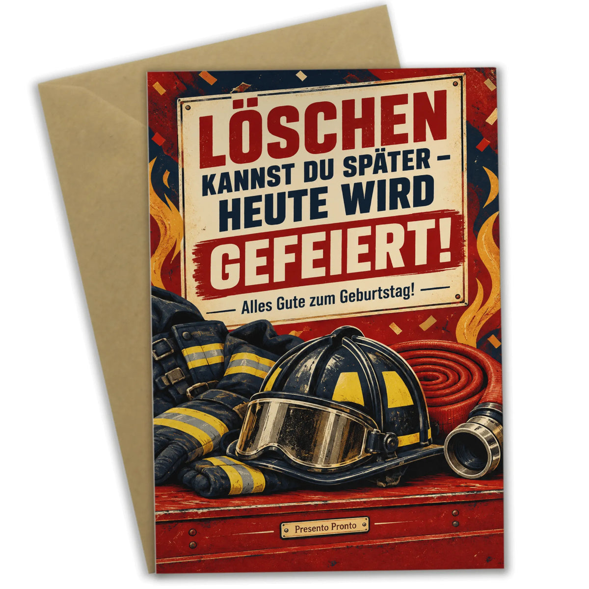 Lustige Geburtstagskarte für Feuerwehrmann mit Feuerwehrhelm
